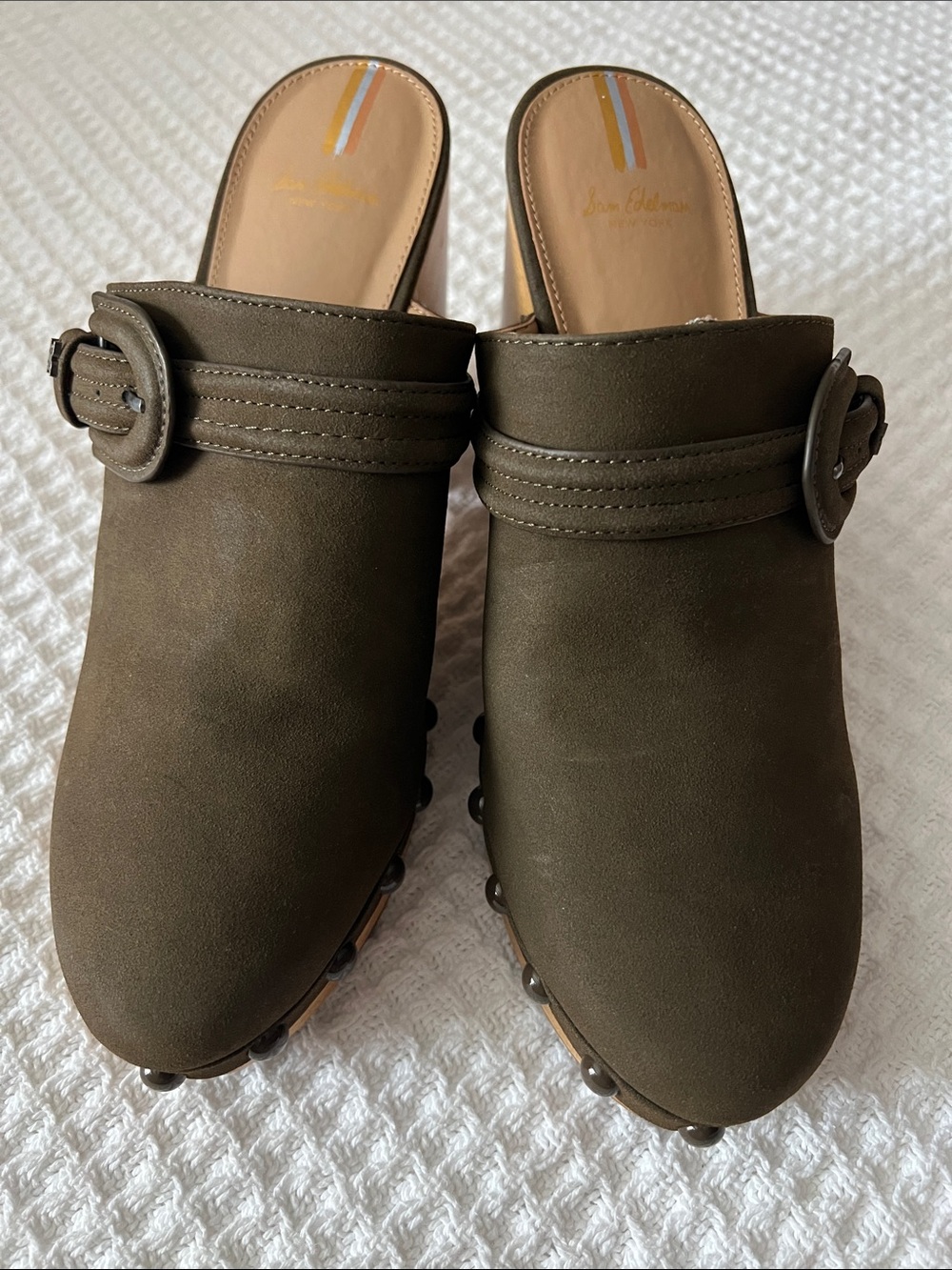 Sam Edelman Olive Green Buckle Slip-On Mule Clogs